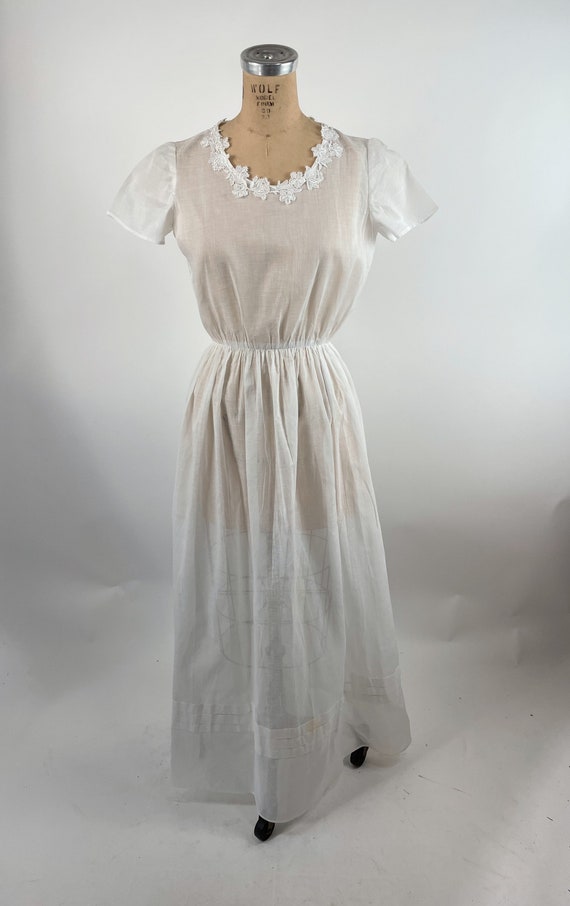 Vintage white semi sheer gown long dress simple s… - image 4