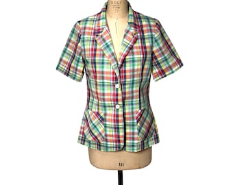 1970s plaid blazer short sleeved Size M