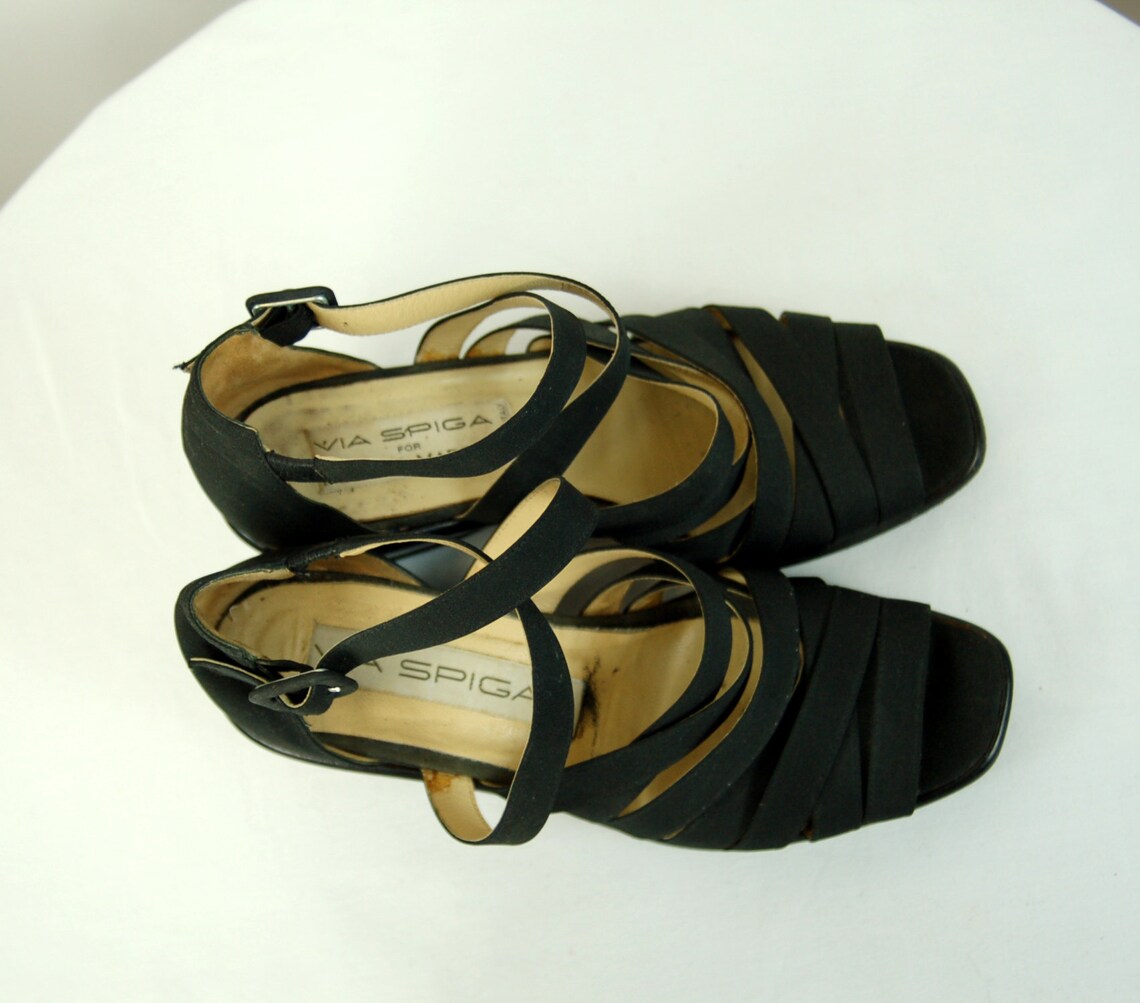 Vintage Black Strappy Sandals Wedge Heel via Spiga for Neiman - Etsy