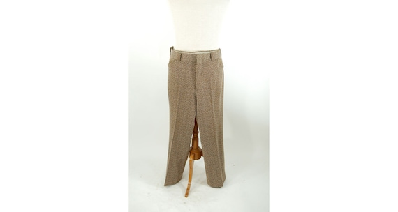 1970s men's polyester knit pants brown white abstr