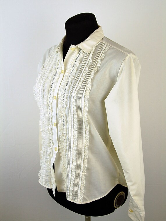 1960s blouse, cream white blouse, lace ruffle fro… - image 5