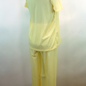 1960s pajamas yellow nylon sleepwear by Kayser with sheer chiffon bodice and embroidered rosebuds Size S image 4