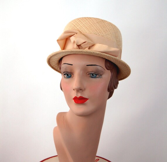 1960s hat Mr. John Jr. hat summer hat ivory cloch… - image 1