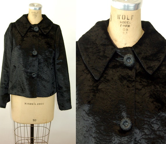1960s velvet jacket cropped textured big buttons b