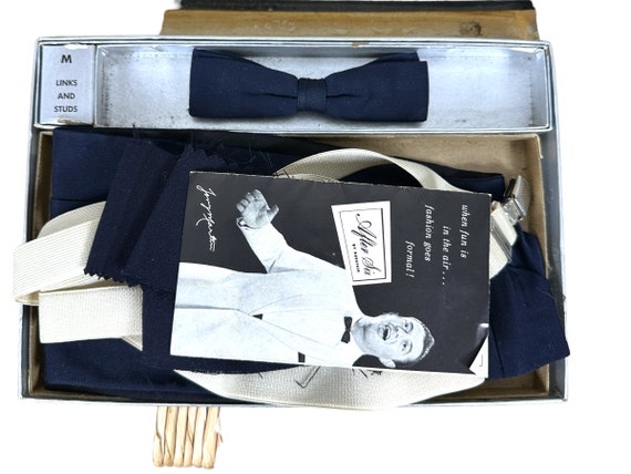 1960s men's bow tie cummerbund and suspenders by … - image 3