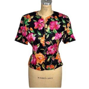 1980s silk floral blouse by Oleg Cassini Size 6 Medium