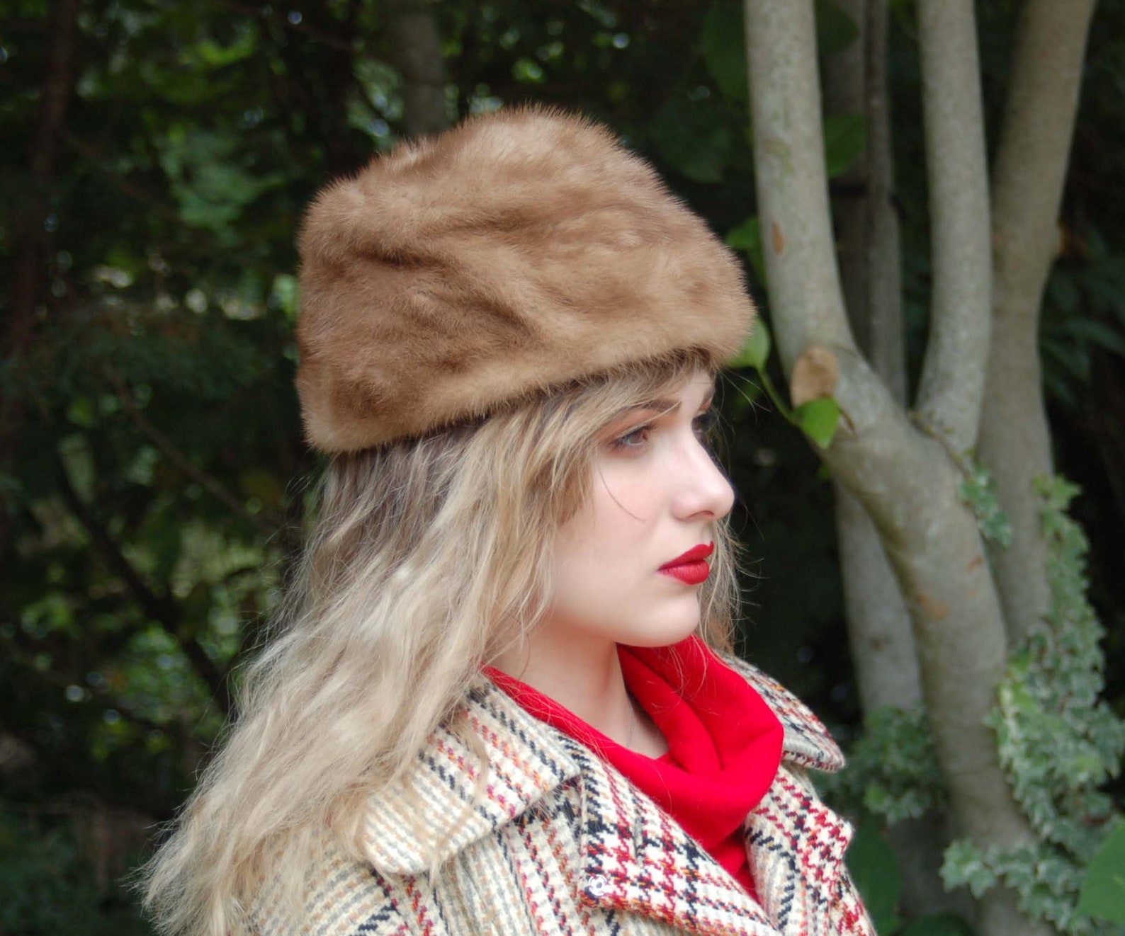 60's Blond Brown Mink Fur Hat by Miss Alice