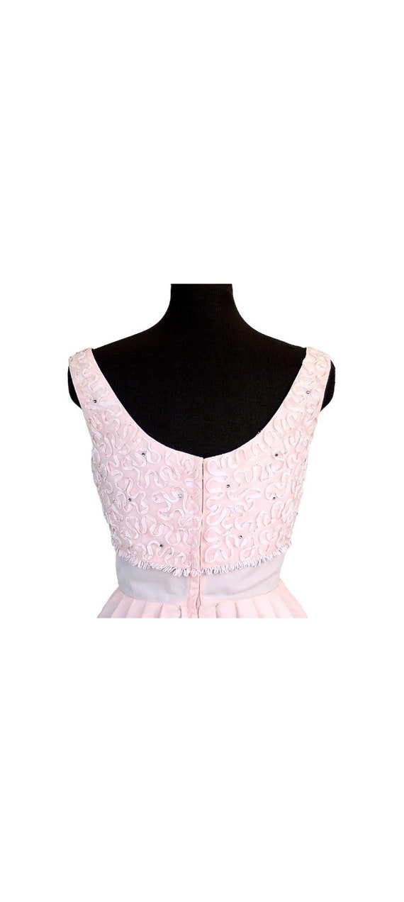 1960s gown formal pale pink soutache ribbon trim … - image 3