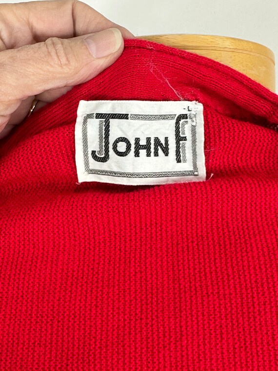 1960s red cardigan sweater by John F Size L/XL  O… - image 6