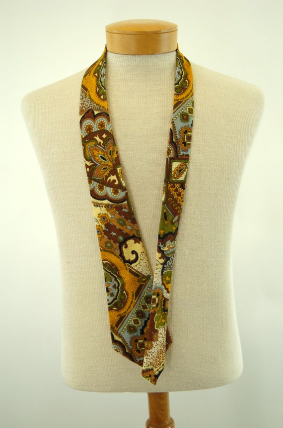 1970s paisley tie brown gold bark cloth necktie w… - image 3