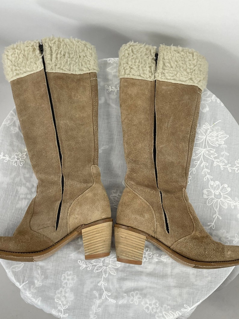 1970s Wrangler boots tan suede with shearling cuffs Size 8 image 7