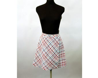 1960s tennis skirt skort plaid seersucker shorts red white blue cotton skirt