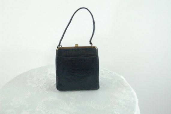 1950s 60s lizard skin handbag black small purse b… - image 5