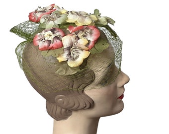 1950s flower veil hat pansies head piece