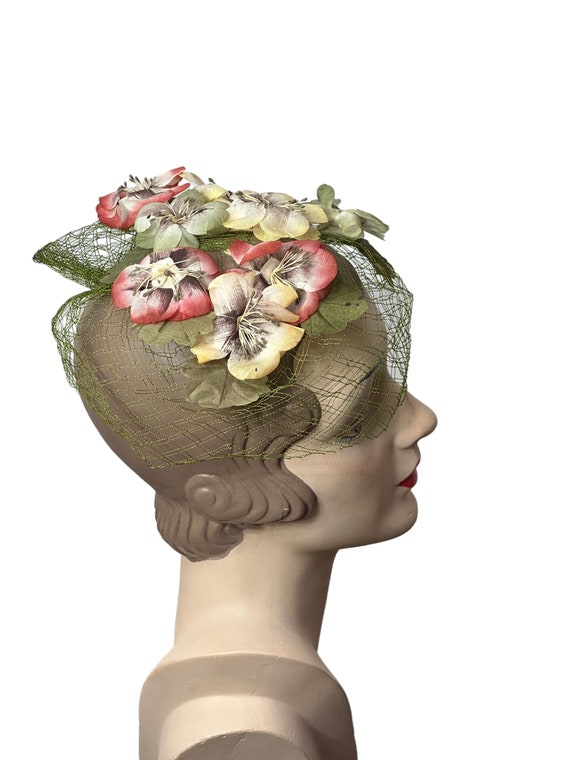 1950s flower veil hat pansies head piece