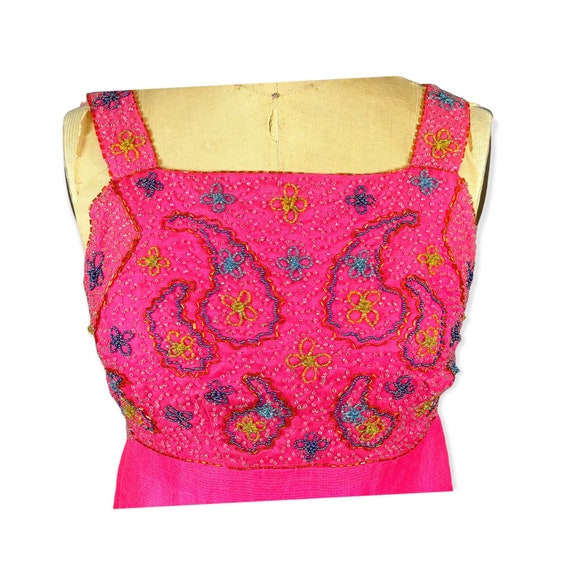 1960s beaded hot pink maxi dress empire waist Siz… - image 2