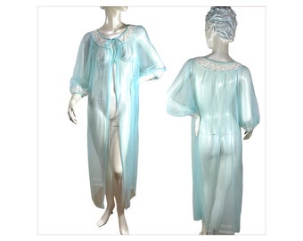 1960s sheer blue robe with lace trim by Berkliff Size M