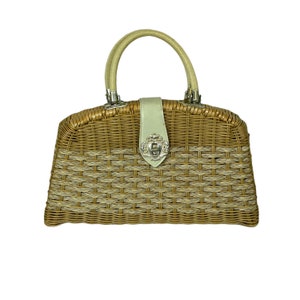 Large wicker handbag two tone with braided accent by La Fleur