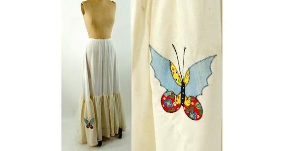 1970s maxi skirt with butterfly patchwork appliqu… - image 1