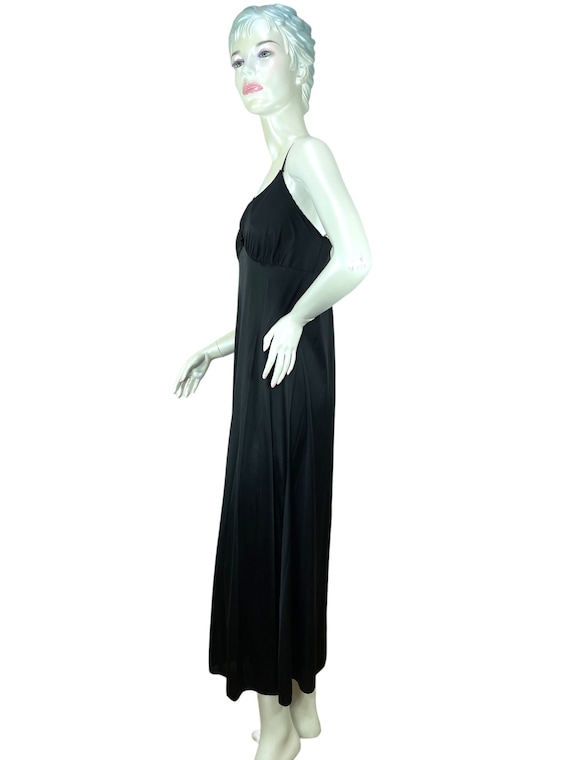 1970s black nightgown slip dress with open back b… - image 5