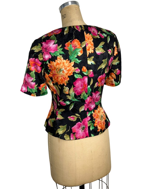 1980s silk floral blouse by Oleg Cassini Size 6 M… - image 3