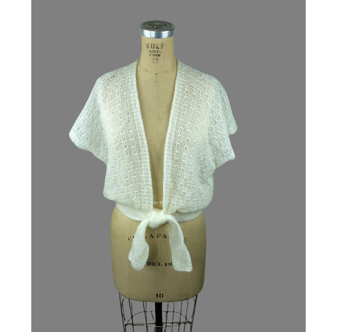 White Shrug Sweater Open Weave Acrylic Mohair Wrap by Etsy