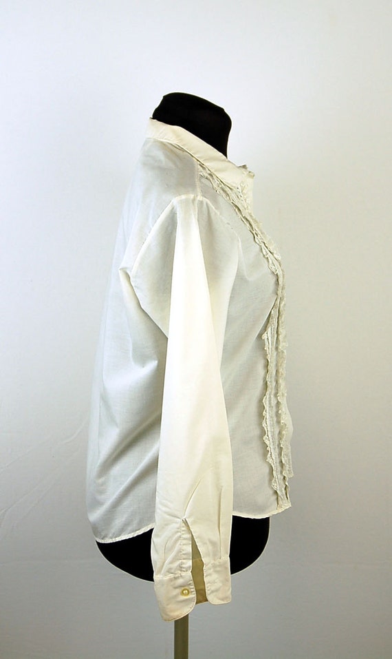 1960s blouse, cream white blouse, lace ruffle fro… - image 7