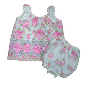 1960s baby doll pajamas pink roses Size S by Carole New Old Stock NOS