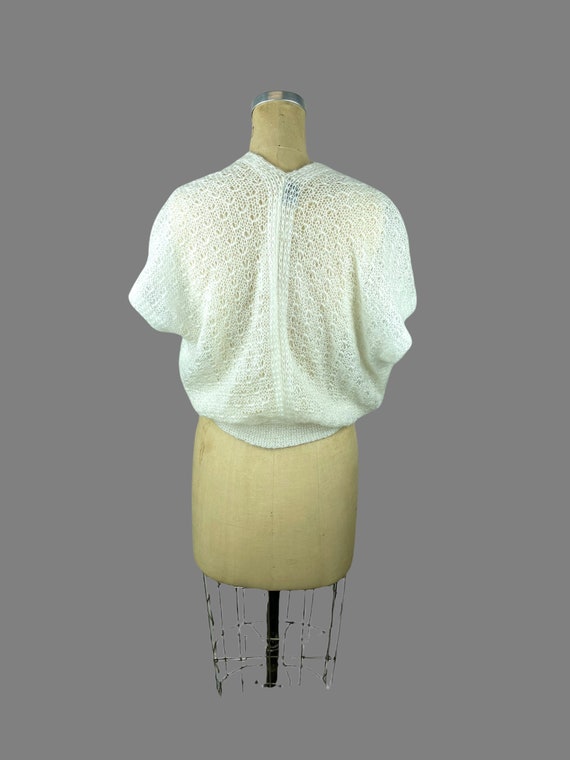 White shrug sweater open weave acrylic mohair wra… - image 5