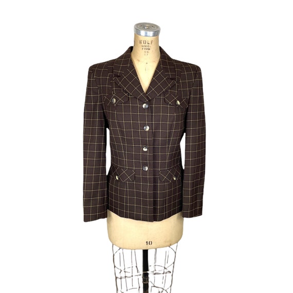 1990s blazer by Pendleton brown wool window pane … - image 1