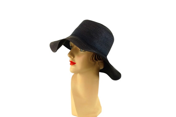 1960s floppy hat navy blue summer hat wide brim s… - image 1