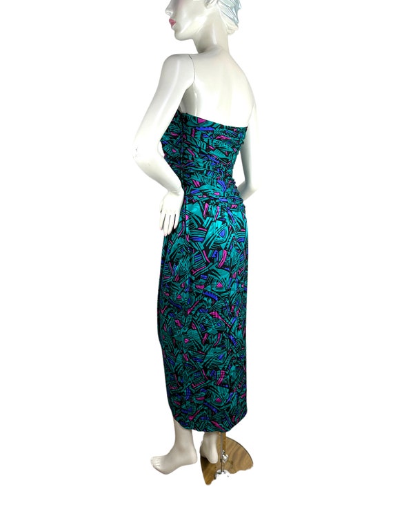 1980s silk gown strapless jewel tone Size 6 by A.… - image 7