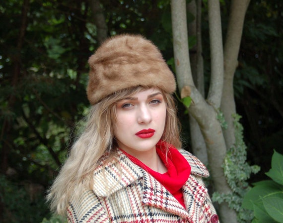 1960s mink hat medium brown blond winter fur hat … - image 1