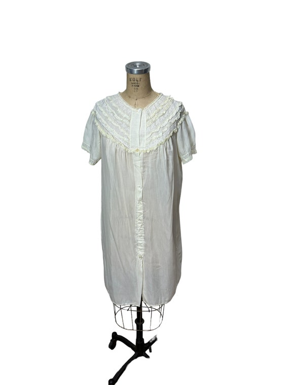 1950s cotton blend robe with lace bodice Size L/XL - image 3