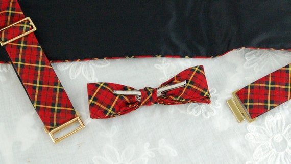 Vintage cummerbund and bow tie red plaid tartan R… - image 3