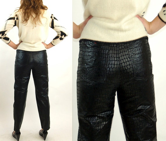 Black leather pants, high waisted leather pants, 1