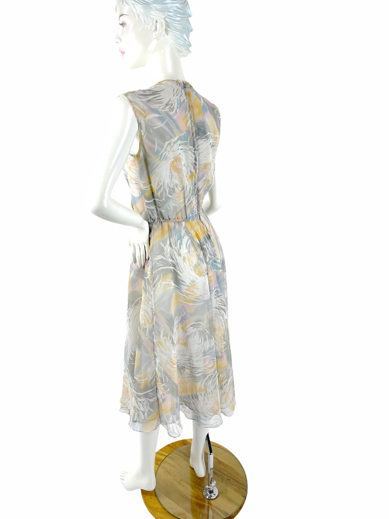 1970s chiffon dress in large scale floral print with balloon sleeved jacket by Rona Size L image 4