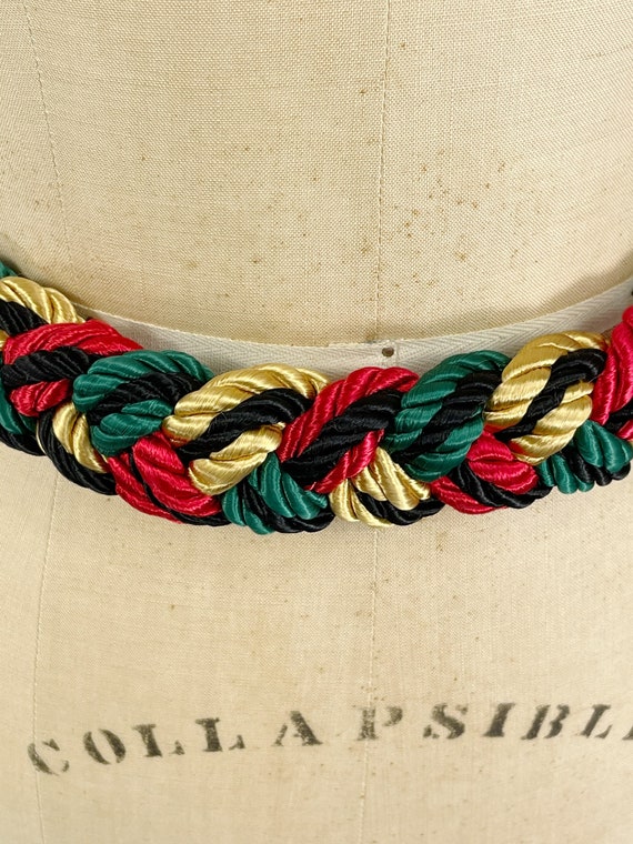 1980s braided belt red gold green cinch belt adjus