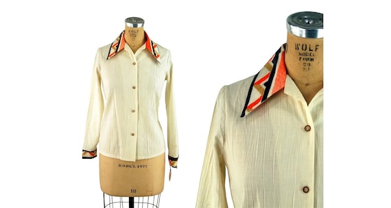 1970s gauze blouse with southwestern tribal desig… - image 1