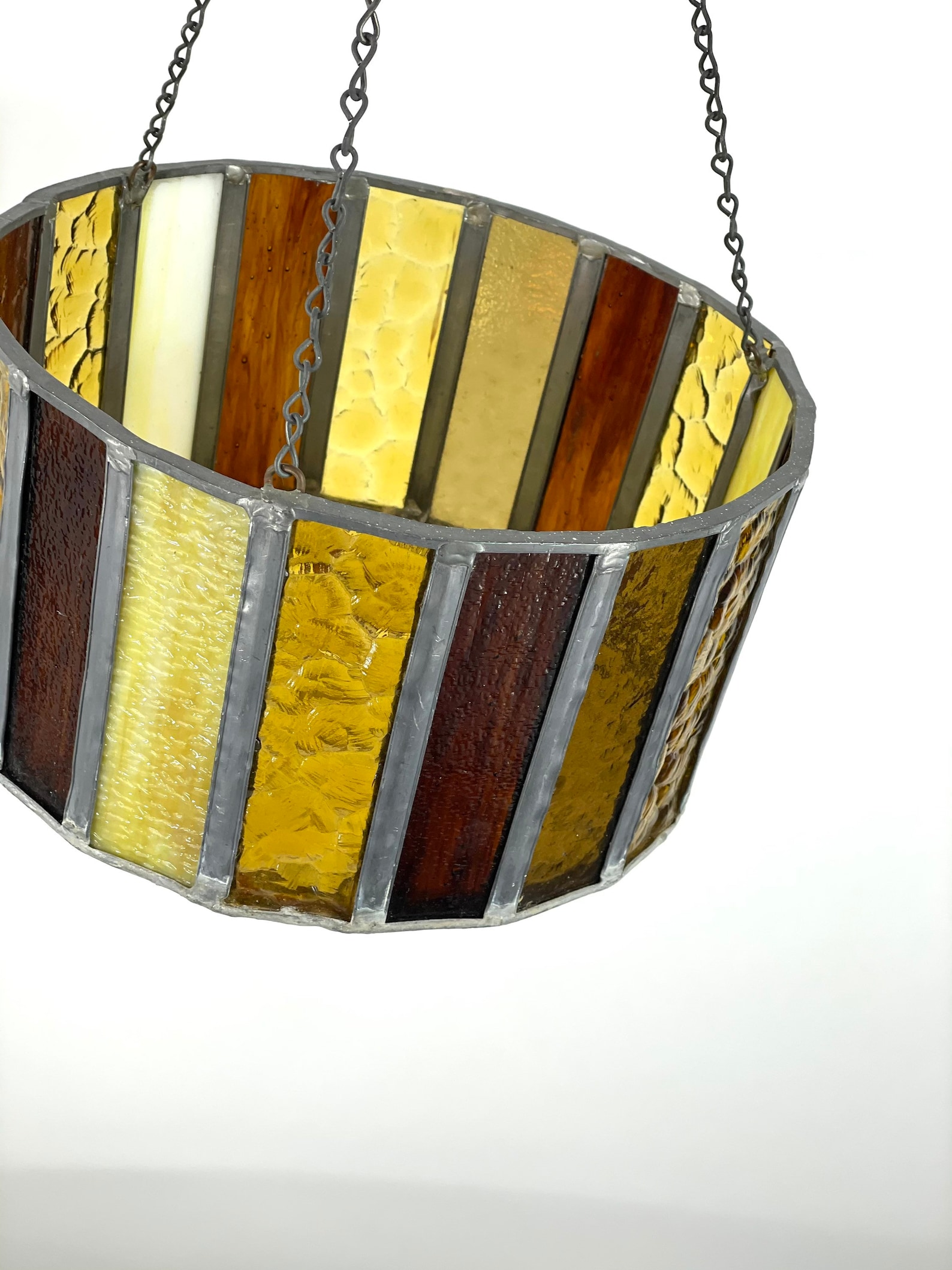 1970s Stained Glass Hanging Candle Holder Gold Brown Round Etsy