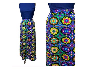 1960s 70s maxi skirt with geometric print Size S/M