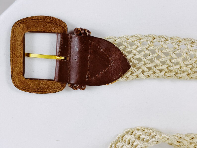 Vintage Rope Belt Braided Natural Color With Leather Buckle Etsy