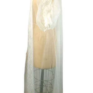 1950s 60s Sheer Robe White Nylon Chiffon With Lace and Puffed Sleeves ...