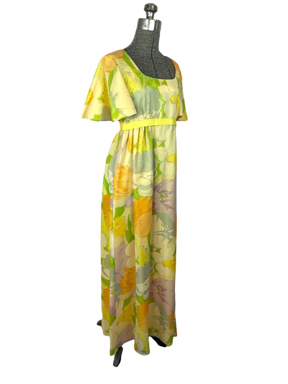 1960s floral maxi dress with angel sleeves yellow… - image 2