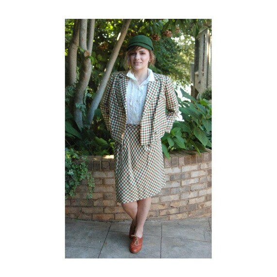 1960s suit skirt suit tweed checked jacket skirt … - image 2