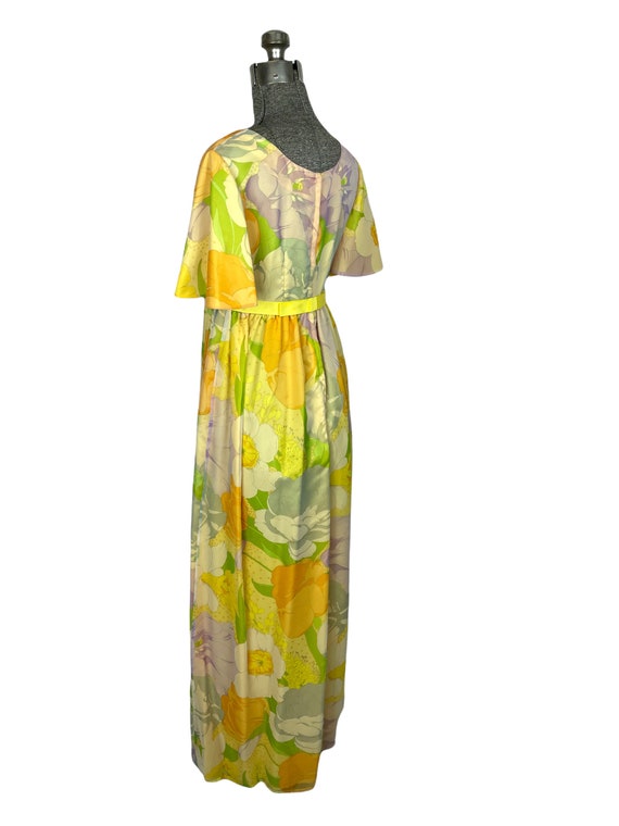 1960s floral maxi dress with angel sleeves yellow… - image 4