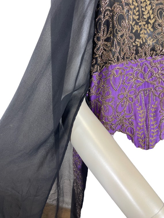 1920s silk chiffon dress black purple with gold b… - image 5