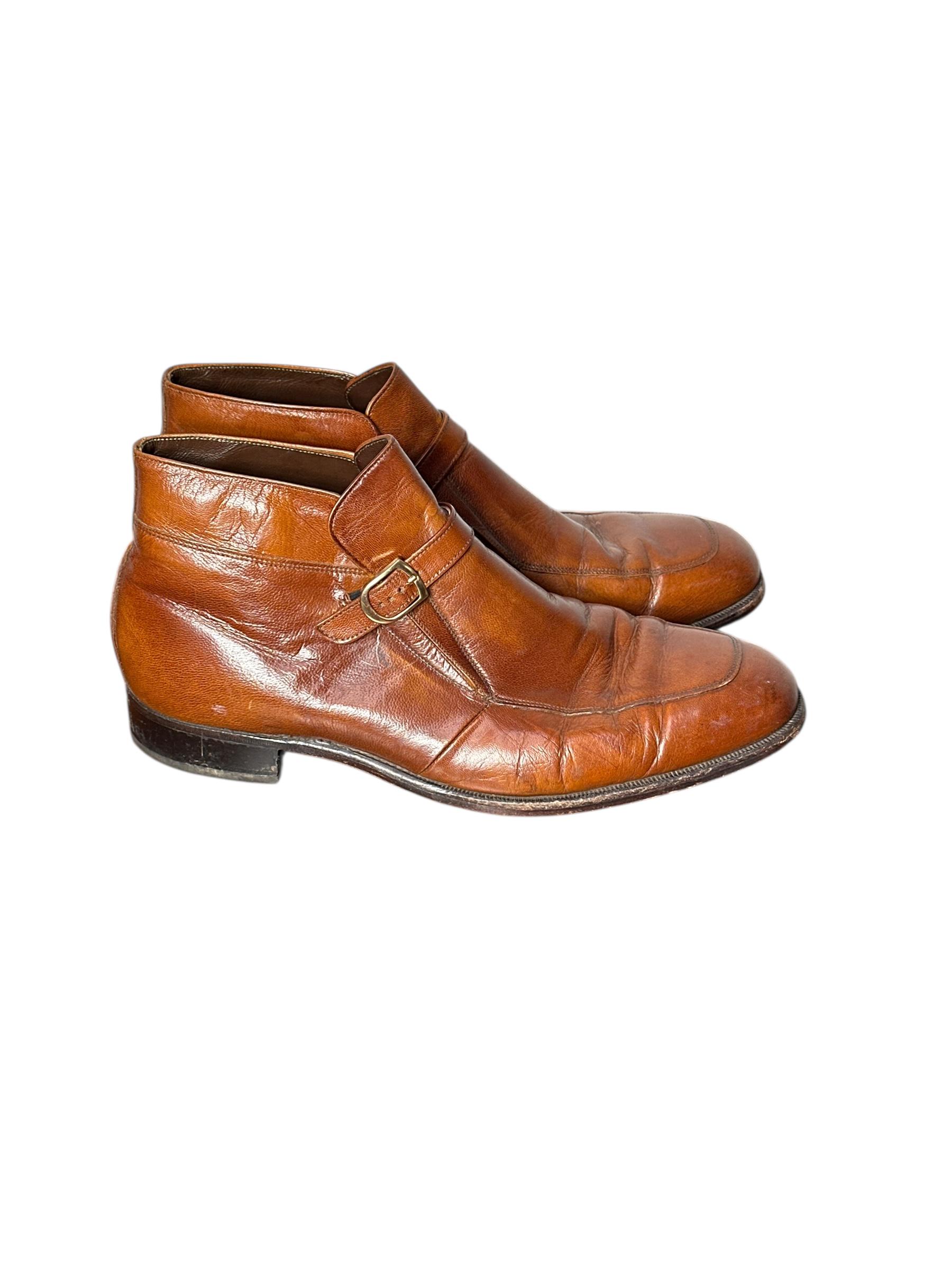 1970s Mens Ankle High Shoes With Buckled Strap by Florsheim Size