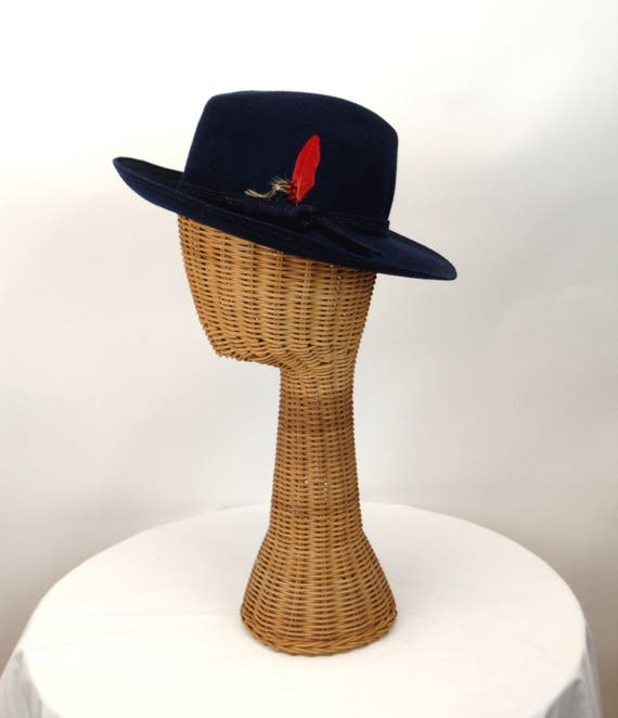 Vintage Fedora Navy Blue Wool Felt Hat 