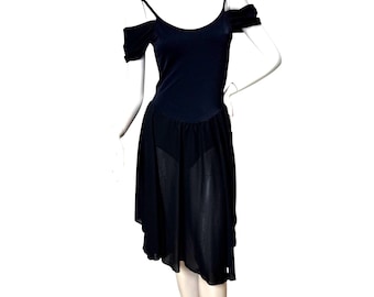 1980s Capezio black off shoulder dance dress with leotard Size M